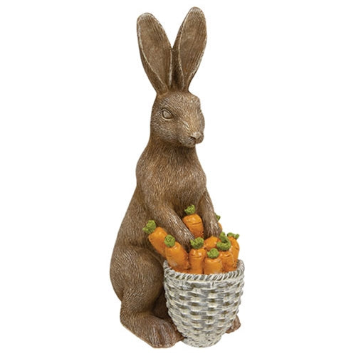 Standing Resin Bunny With Carrot Basket