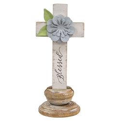 Distressed Wooden Inspirational Words Cross on Base 6 Asstd.