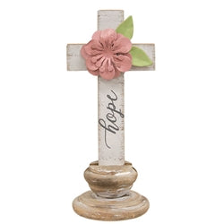 Distressed Wooden Inspirational Words Cross on Base 6 Asstd.