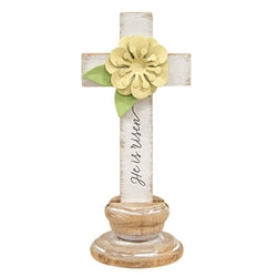 Distressed Wooden Inspirational Words Cross on Base 6 Asstd.