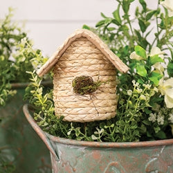 Natural Woven Seagrass Mossy Round Birdhouse Pick