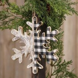 Black/White Plaid & Birch Snowflake 6.5"