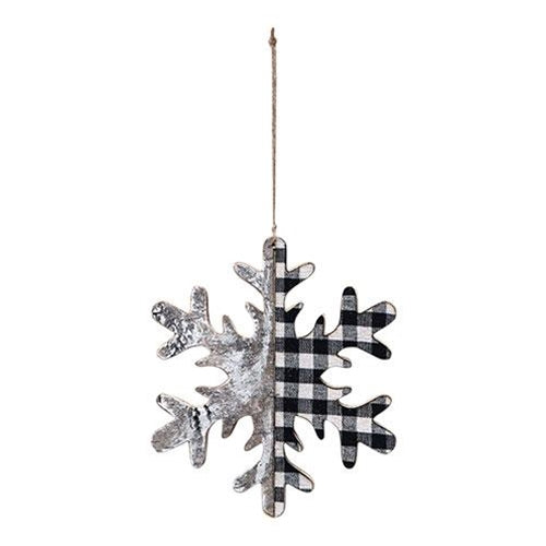 Black/White Plaid & Birch Snowflake 6.5"