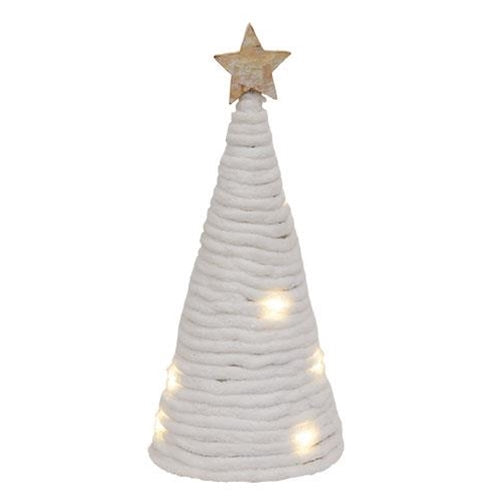 White Yarn Christmas Tree w/LED Lights Small