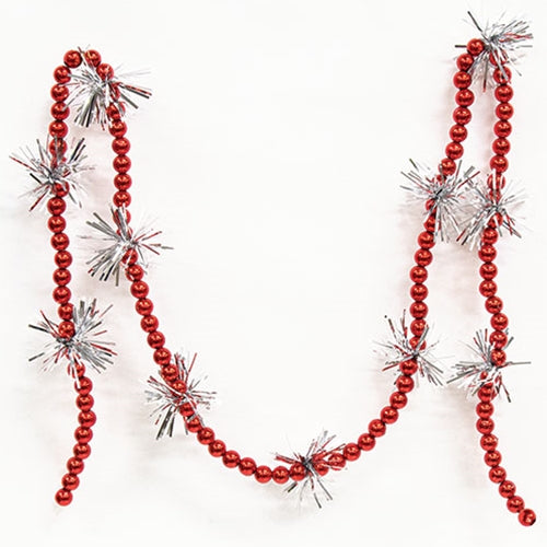 Red Bead & Tinsel Garland 43"L