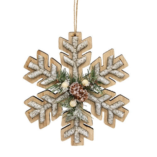 Wooden Birch & Pine Snowflake Ornament 6"