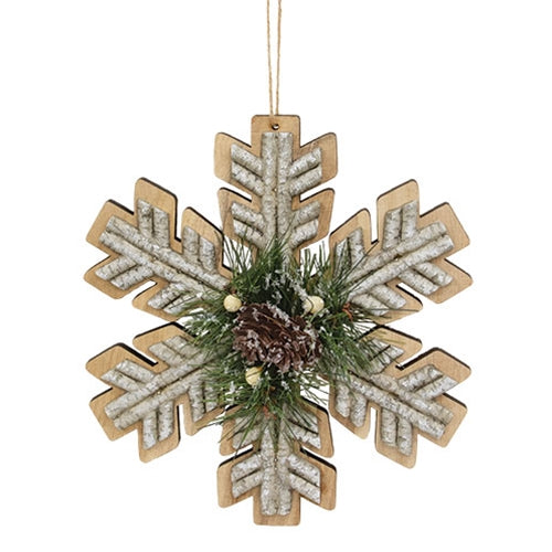 Wooden Birch & Pine Snowflake Ornament 8"