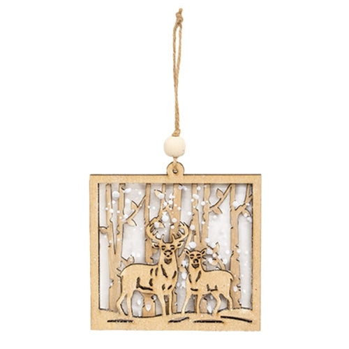 Snowy Winter Deer Forest Ornament