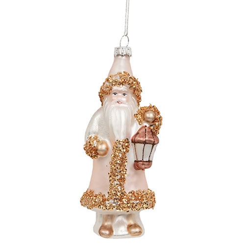 Vintage Pink Glass Santa Ornament