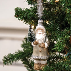 Vintage Silver and Gold Glass Santa Ornament