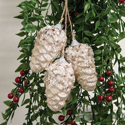 Champagne Glitter Hanging Pinecone Trio