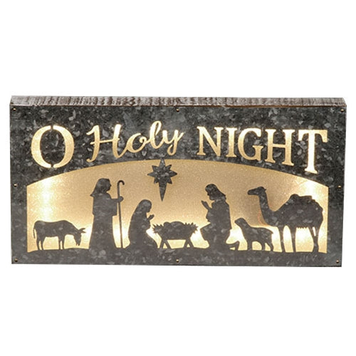 Wood/Galvanized O' Holy Night Sign w/LED Light