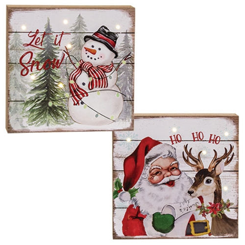 Santa and Snowman Box Signs w/ LED Light 2 Asstd