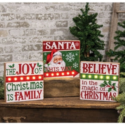 Believe/Joy/Santa LED Box Sign - 3 Asstd.