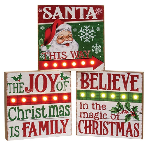 Believe/Joy/Santa LED Box Sign - 3 Asstd.