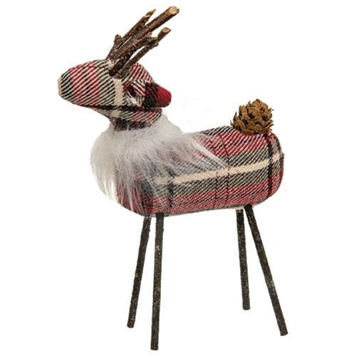 Sm Red/White Plaid Reindeer