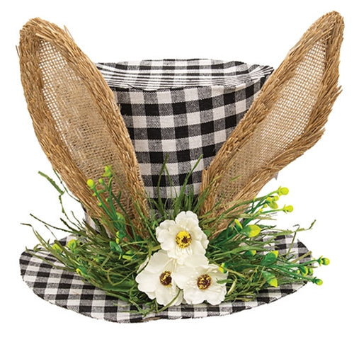 Gingham Bunny Fabric Top Hat w/Floral