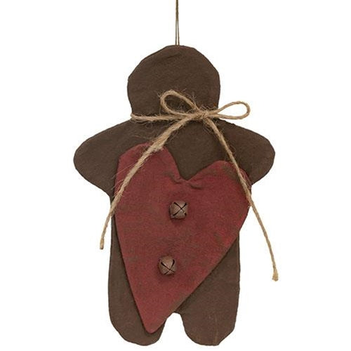 Stiffened Fabric Primitive Gingerbread & Heart Ornament