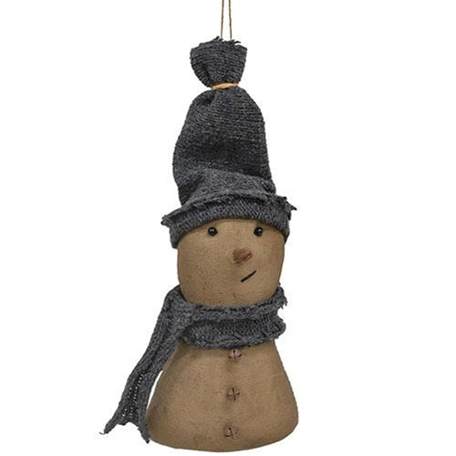 Stiffened Fabric Blue Hat & Scarf Primitive Snowman Ornament