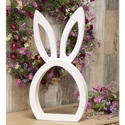 Distressed White Wooden Bunny Head Cutout Sitter - 18.5"H