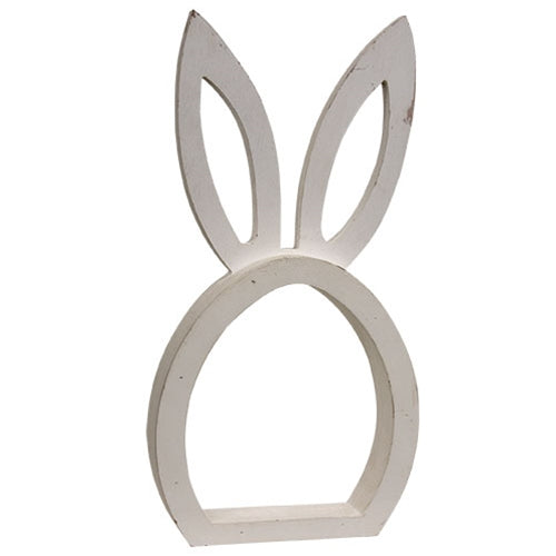 Distressed White Wooden Bunny Head Cutout Sitter - 18.5"H