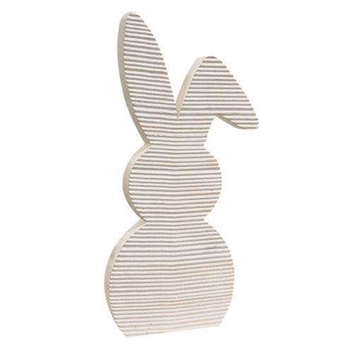 Distressed White Corrugated Wooden Bunny Sitter - 18"H