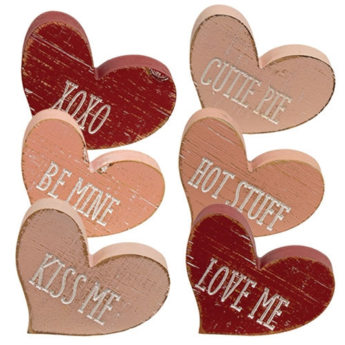 Engraved Distressed Wooden Conversation Heart - 6 Asstd.