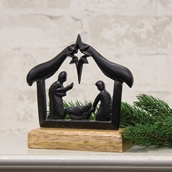 Cast Iron Nativity on Wooden Base