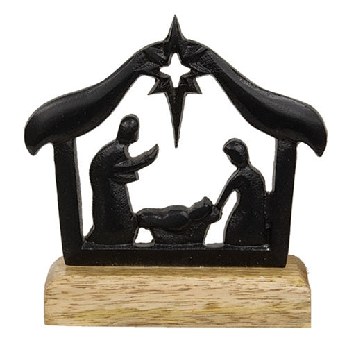 Cast Iron Nativity on Wooden Base