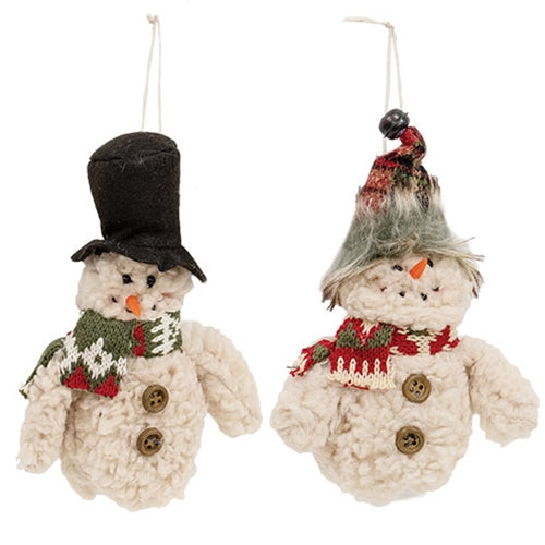 Stuffed Sherpa Hat & Scarf Snowman Ornament 2 Asstd.