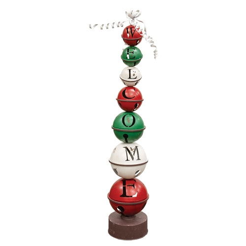 Red White & Green Metal Welcome Jingle Bell Stack