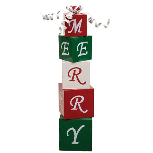 Stacking Metal "Merry" Gift Boxes