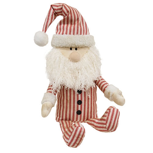 To All A Goodnight Red Ticking Stripe Pajama Santa Doll