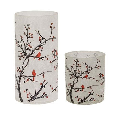 2/Set Frosted Winter Cardinals on Branches Pillar Jars