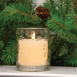 Snowflake Glass Jar LED Candle 4"x5"