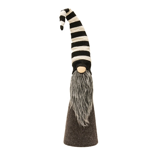 Sm Skinny Grey Beard Gnome w/Striped Hat