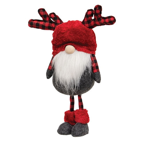 Standing Red & Black Buffalo Check Reindeer Gnome