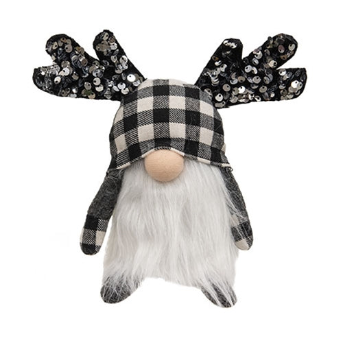 Black & White Buffalo Check Sequin Mini Reindeer Gnome