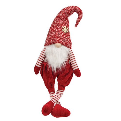 Red Nubby Fabric Dangle Leg  Gnome