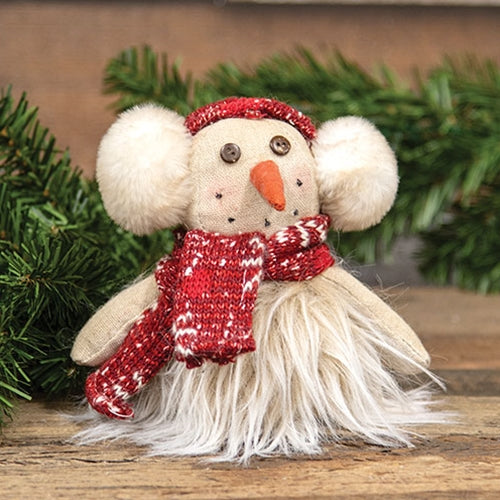 Furry Snowman w/Scarf & Earmuffs Sitter