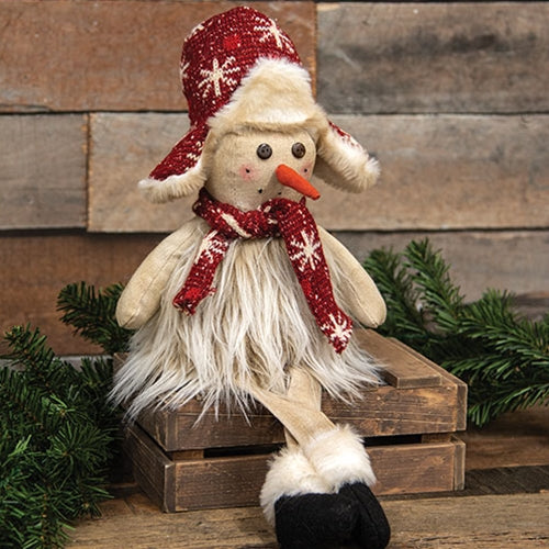 Furry Dangle Leg Snowman w/Hunter Hat & Scarf