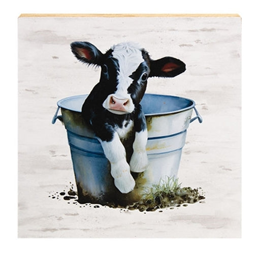 Baby Black & White Cow in a Bucket Block