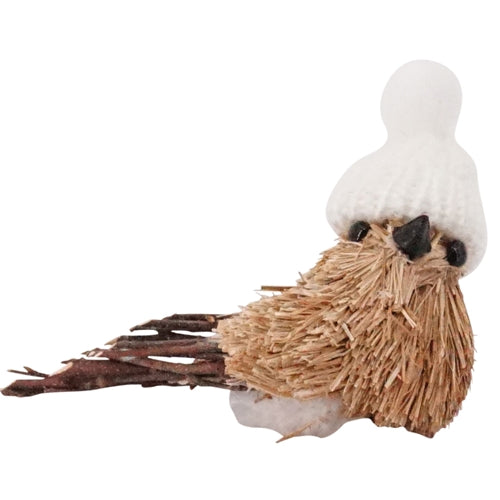 *Sisal Bird w/White Hat Ornament