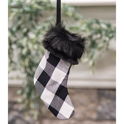 White Buffalo Check and Faux Fur Stocking Ornament