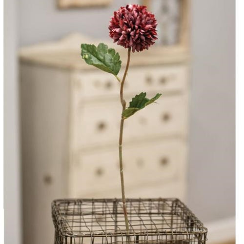 Pompom Flower Stem 14" Red