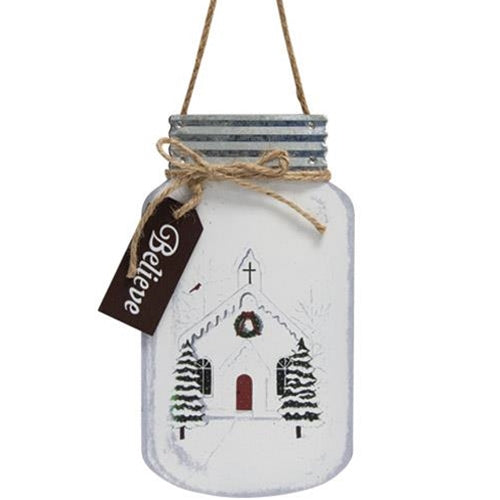 Christmas Church Mason Jar Hanger