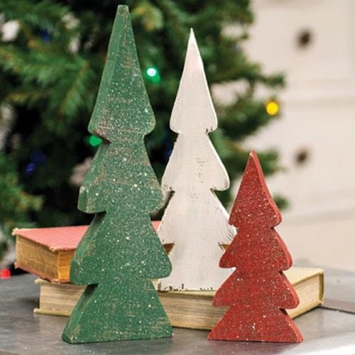 3/Set Distressed Christmas Colors Wooden Trees