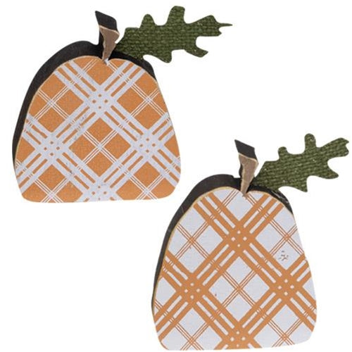 2/Set Orange Plaid Freestanding Pumpkins