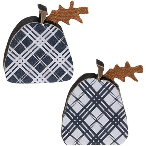 2/Set Black Plaid Freestanding Pumpkins