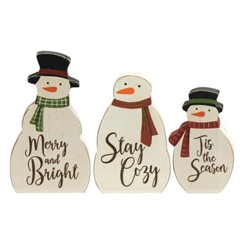 3/Set Tis The Season Engraved Chunky Snowman Sitters